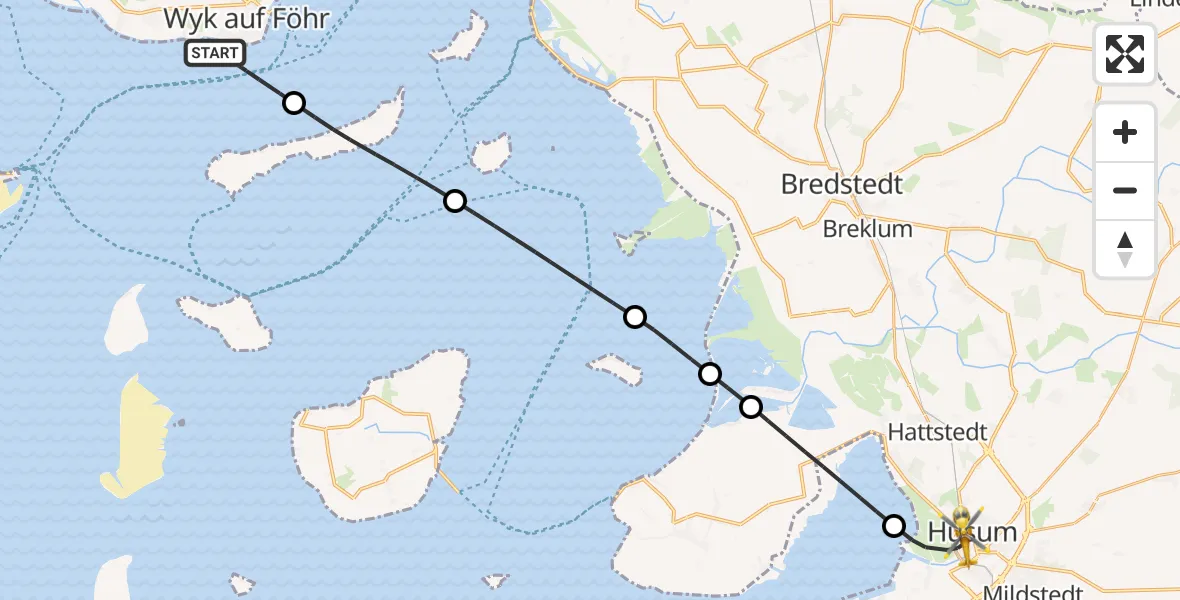 Routekaart van de vlucht: Rettungshubschrauber nach Husum, Ferdinand-Tönnies-Straße