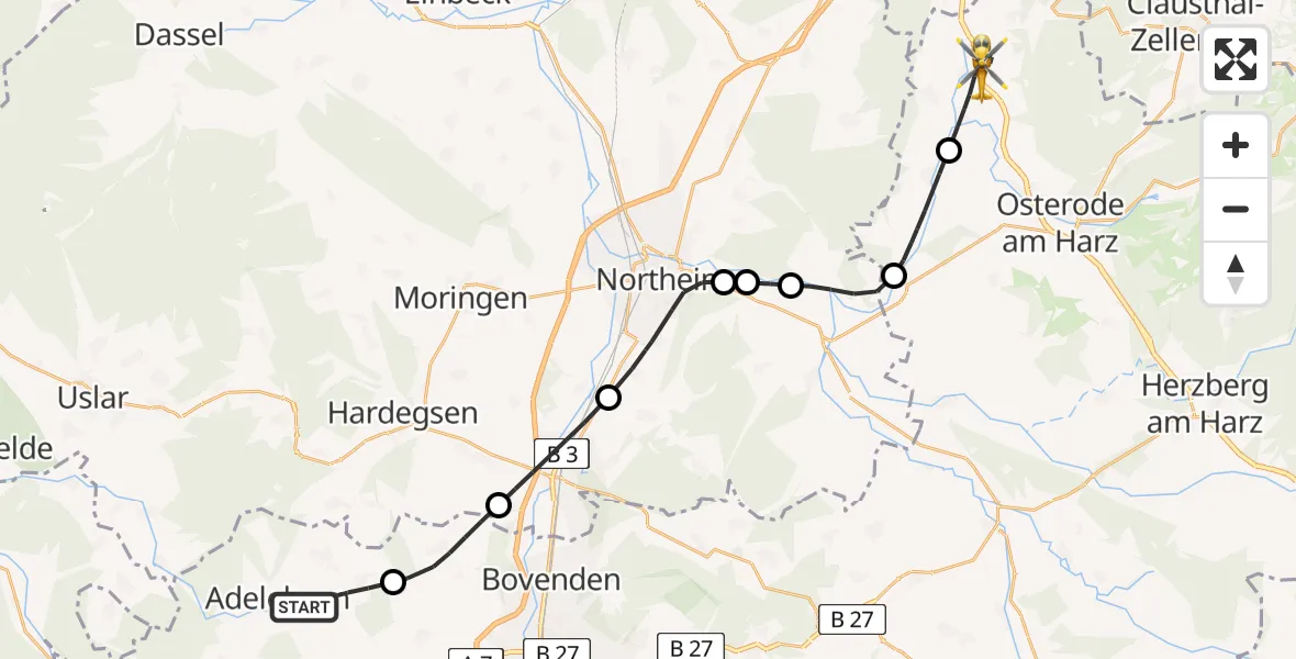 Routekaart van de vlucht: Rettungshubschrauber nach Bad Grund (Harz), Talstraße