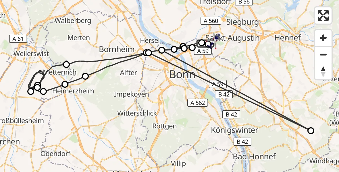 Routekaart van de vlucht: Polizeihubschrauber nach Bonn-Hangelar Flugplatz