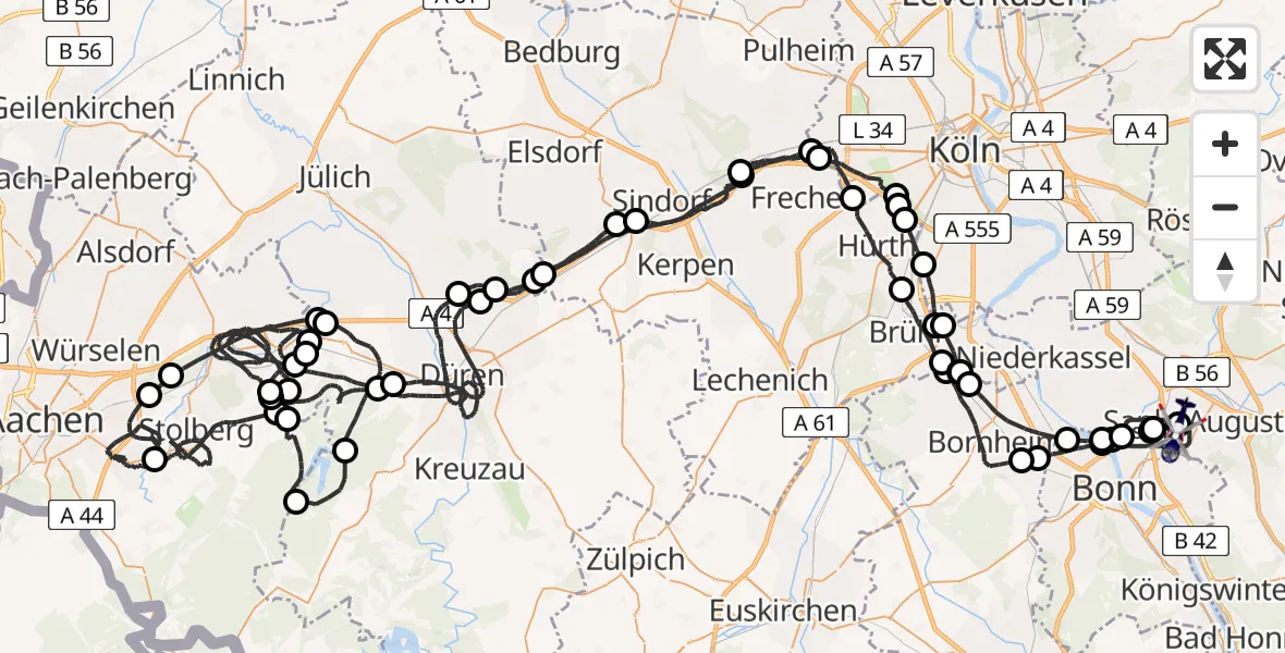 Flugroute Polizeihubschrauber Sankt Augustin - Bonn-Hangelar Flugplatz, 30 März 2026, 06:55