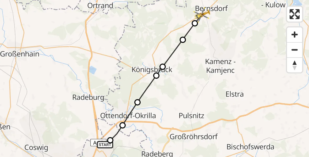 Routekaart van de vlucht: Rettungshubschrauber nach Bernsdorf, Dresdener Straße