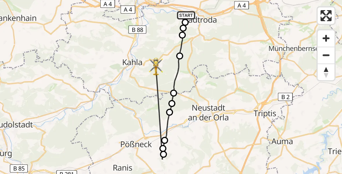 Flugroute Rettungshubschrauber Stadtroda - Oberbodnitz, 30 März 2026, 06:56