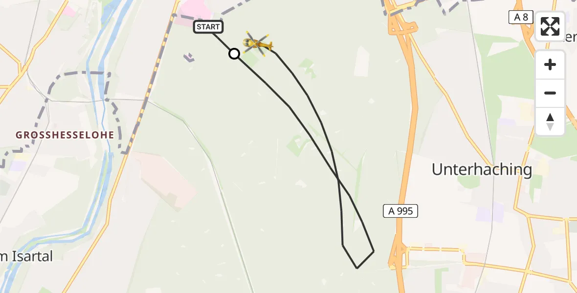 Flugroute Rettungshubschrauber ADAC Air Rescue Center Hubschrauberlandeplatz (Christoph 1) - Perlacher Forst, 30 März 2026, 06:58