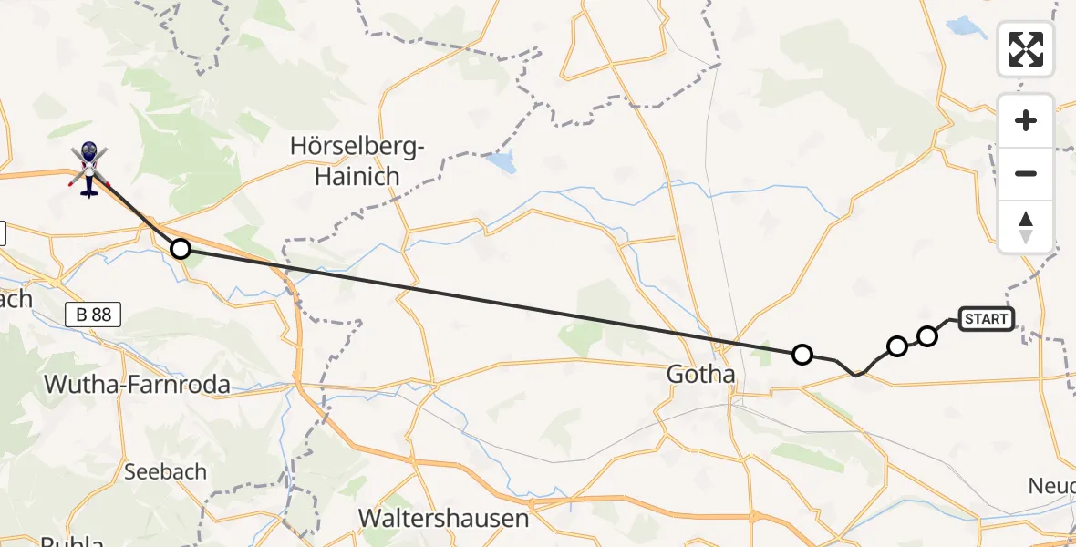 Routekaart van de vlucht: Polizeihubschrauber nach Eisenach, A 4