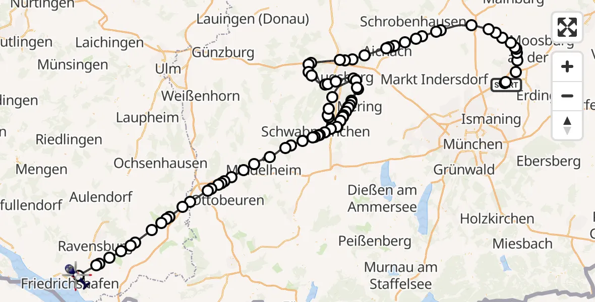 Flugroute Polizeihubschrauber München Flughafen - Friedrichshafen Flughafen, 30 März 2026, 07:13