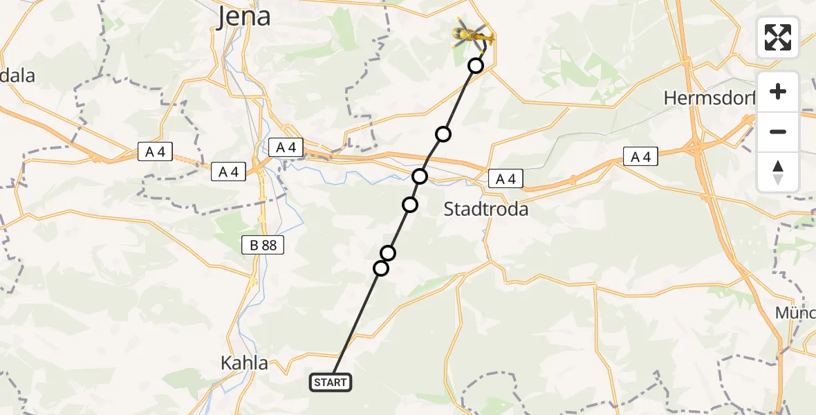 Routekaart van de vlucht: Rettungshubschrauber nach Schöngleina, Am Flugplatz