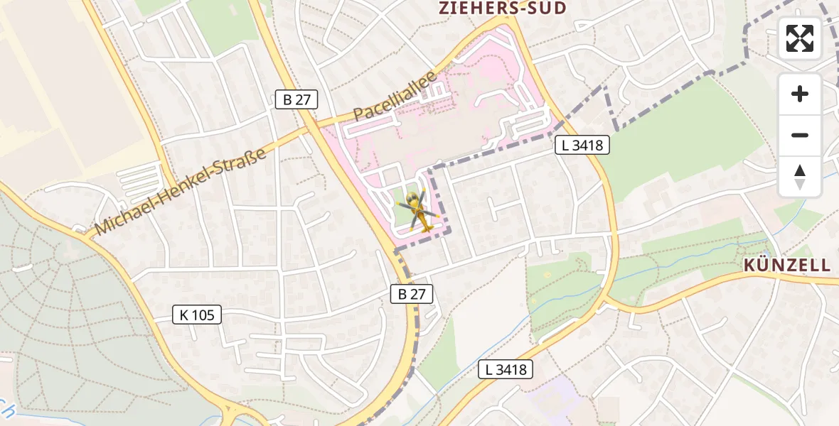 Flugroute Rettungshubschrauber Fulda Hospital - Fulda Hospital, 30 März 2026, 07:20