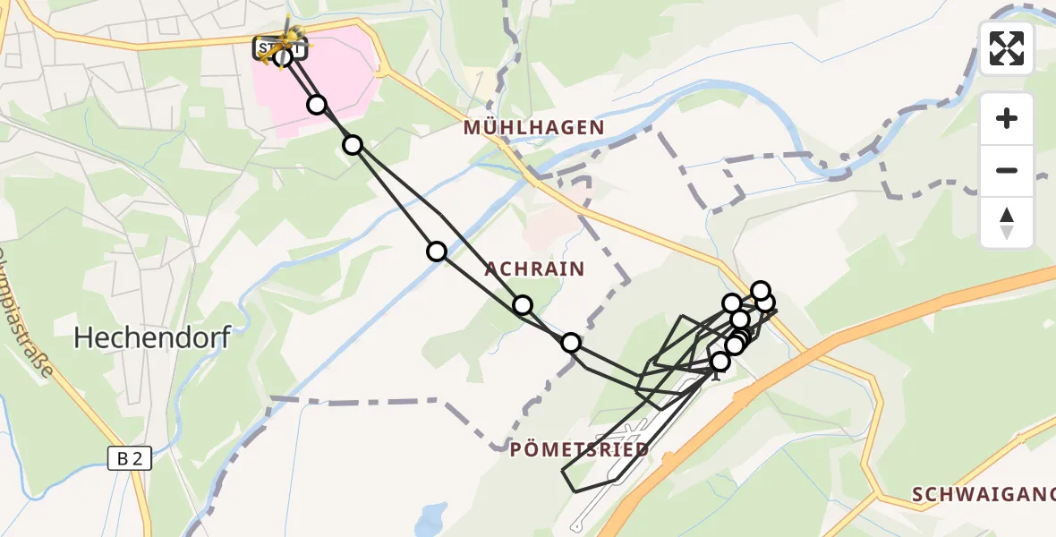 Flugroute Rettungshubschrauber Murnau Accident Hospital - Murnau Accident Hospital, 30 März 2026, 07:21