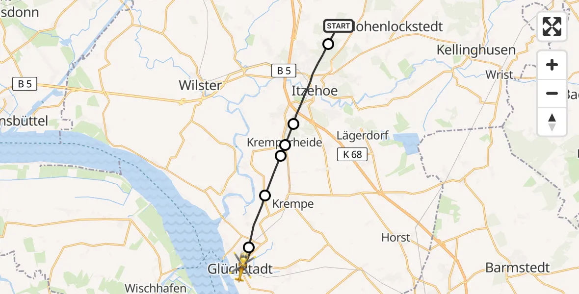 Routekaart van de vlucht: Rettungshubschrauber nach Glückstadt, Kleine Kremper Straße