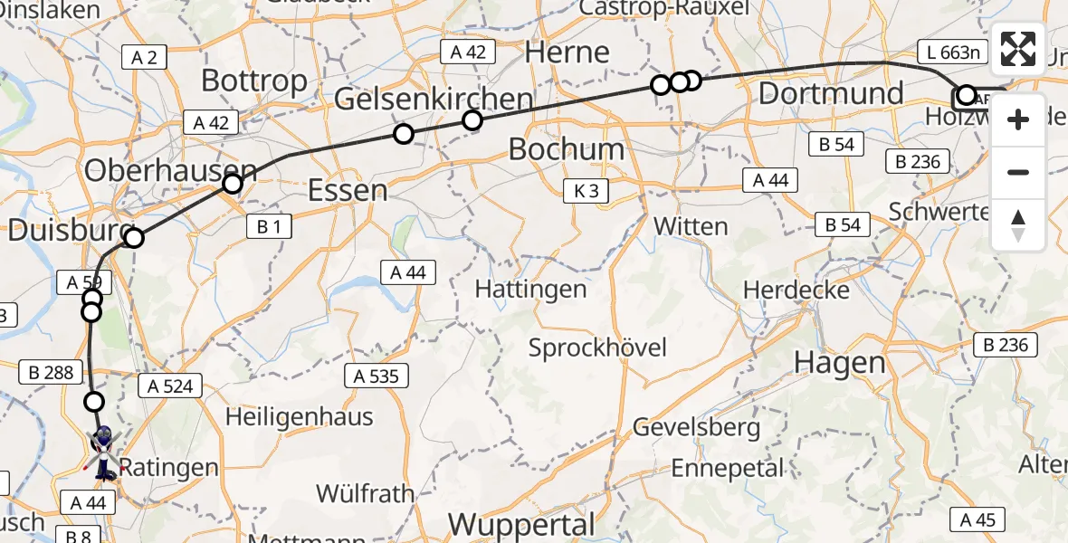 Routekaart van de vlucht: Polizeihubschrauber nach Düsseldorf Flughafen