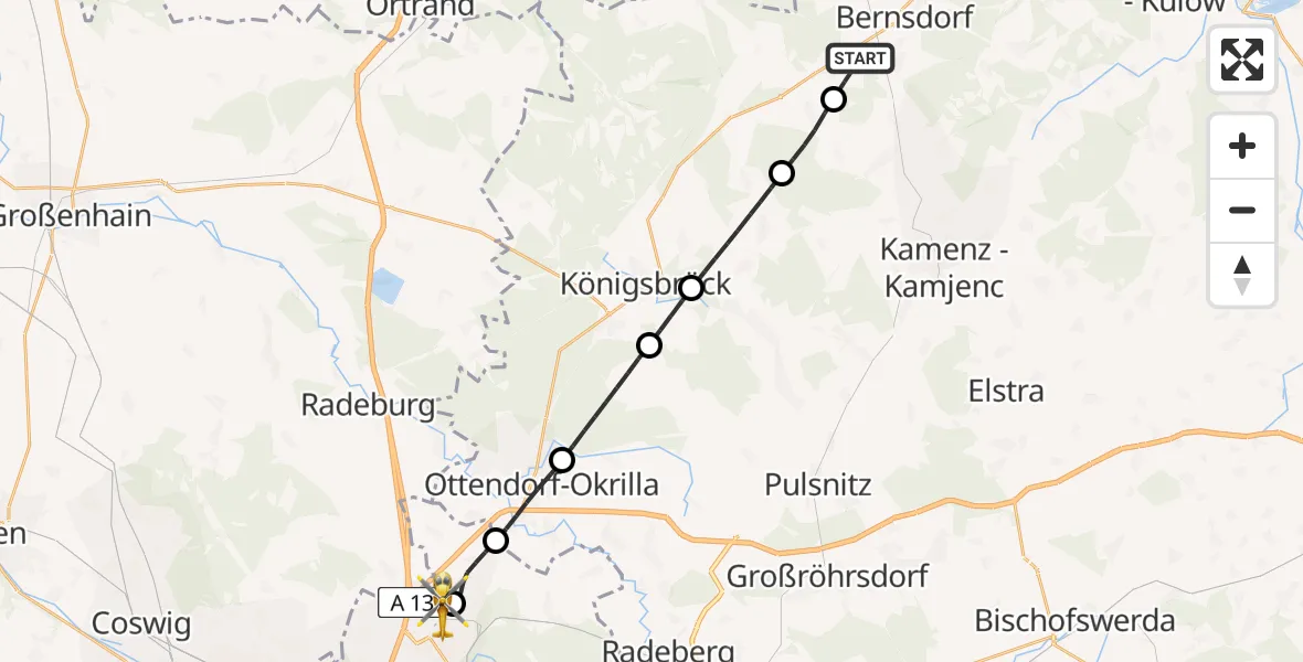 Routekaart van de vlucht: Rettungshubschrauber nach Dresden Bundespolizei Hubschrauberlandeplatz