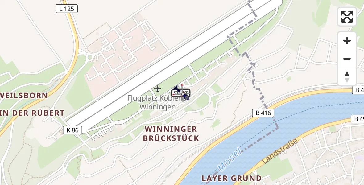 Flugroute Polizeihubschrauber Koblenz-Winningen Flugplatz - Koblenz-Winningen Flugplatz, 30 März 2026, 07:37