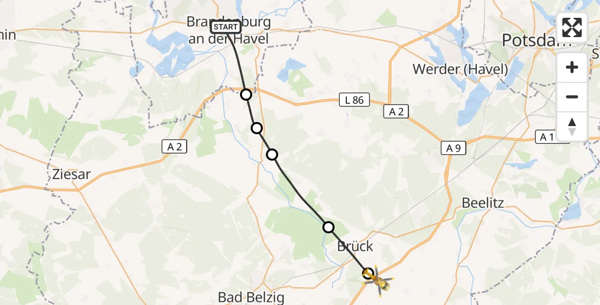 Flugroute Rettungshubschrauber Brandenburg an der Havel - Linthe, 30 März 2026, 07:39