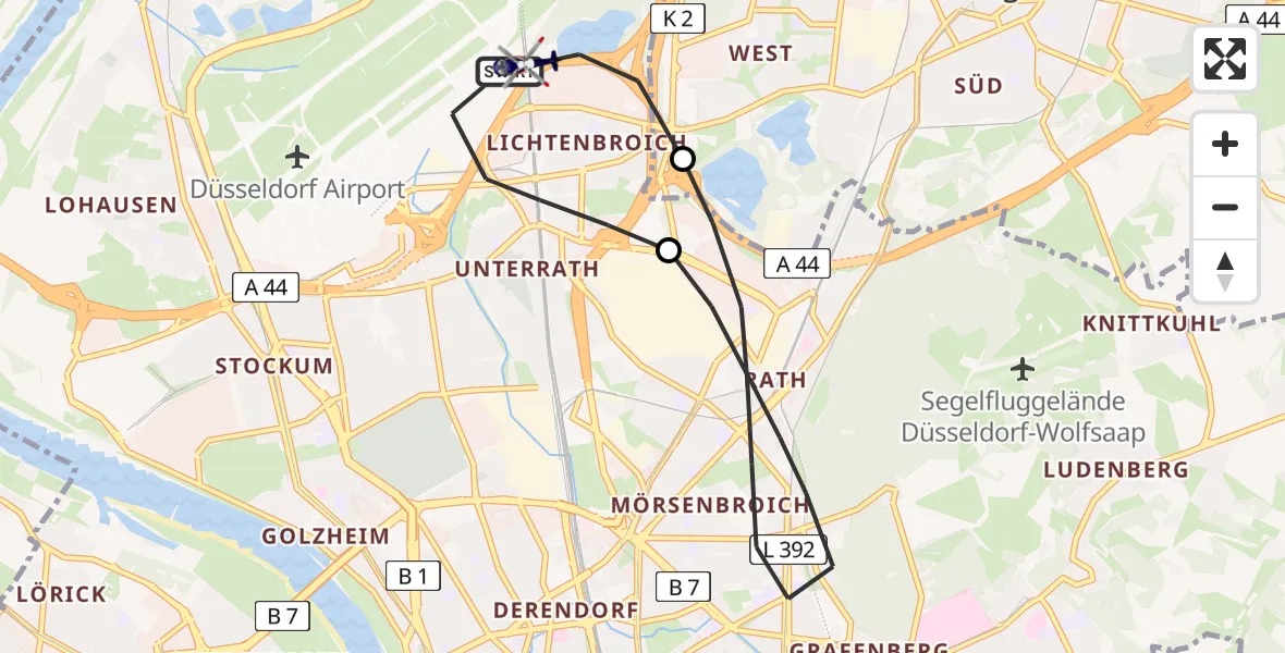 Routekaart van de vlucht: Polizeihubschrauber nach Düsseldorf Flughafen