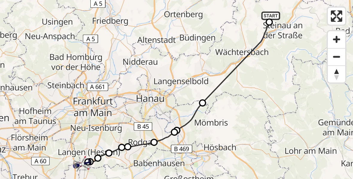 Routekaart van de vlucht: Polizeihubschrauber nach Flughafen Frankfurt-Egelsbach