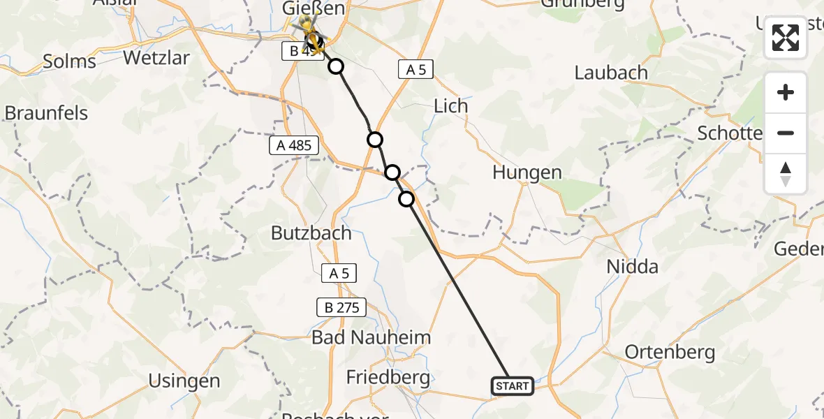 Routekaart van de vlucht: Ambulanzhubschrauber nach Gießen, Wartweg
