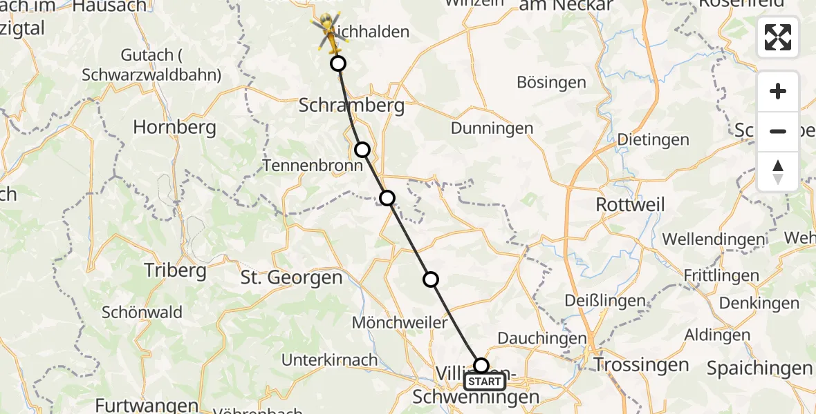 Routekaart van de vlucht: Rettungshubschrauber nach Schiltach, Welschdorf