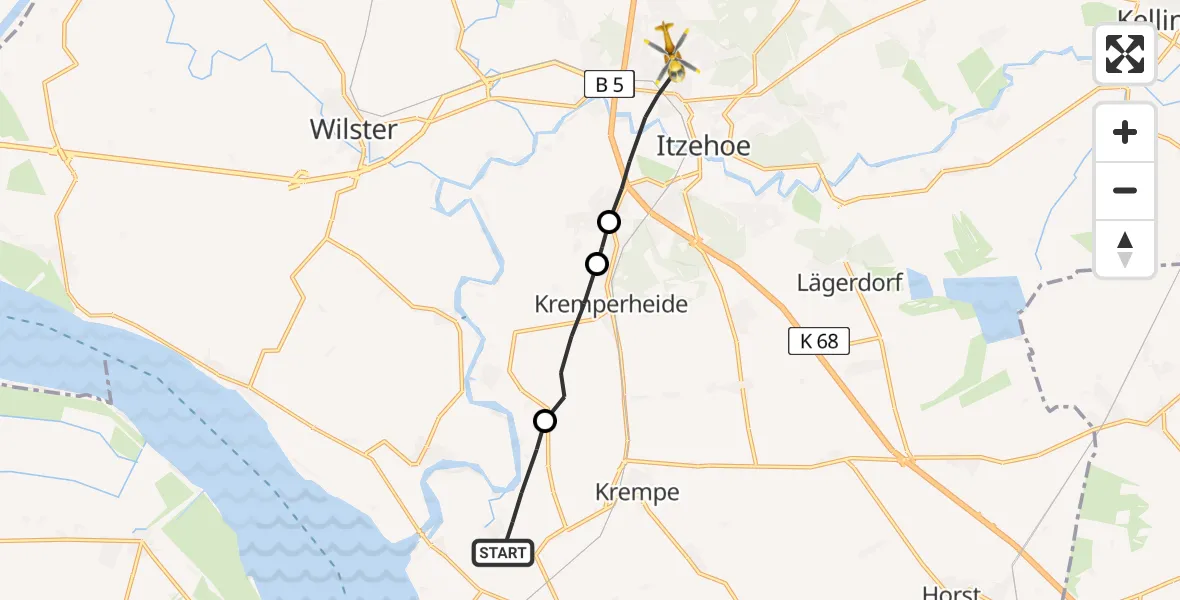 Routekaart van de vlucht: Rettungshubschrauber nach Itzehoe, Robert-Koch-Straße
