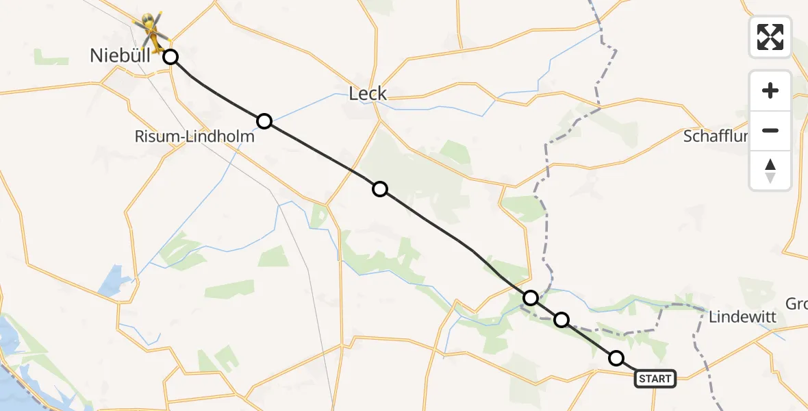 Routekaart van de vlucht: Rettungshubschrauber nach Niebüll, Klanxbüller Straße
