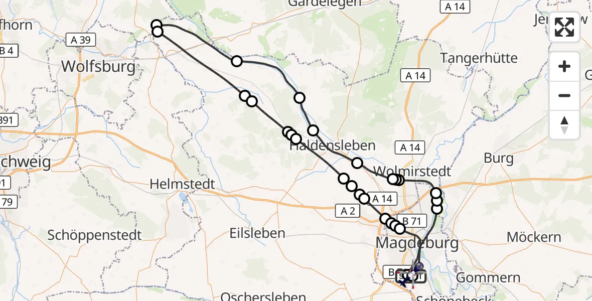 Flugroute Polizeihubschrauber Magdeburg City Flugplatz - Magdeburg, 30 März 2026, 08:03