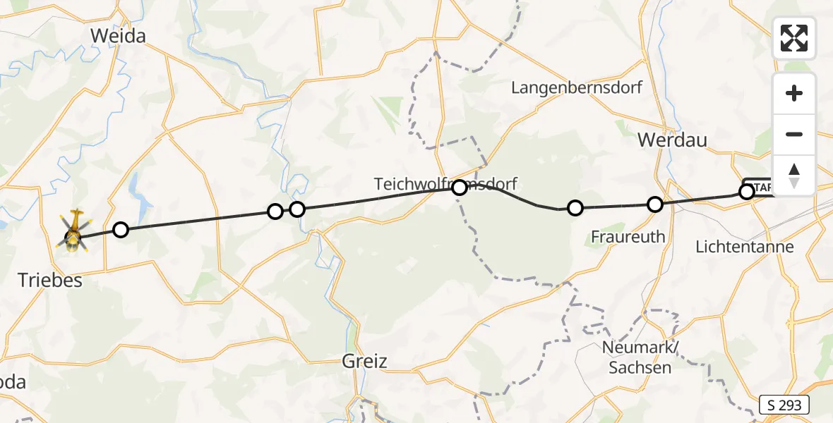 Flugroute Rettungshubschrauber ADAC Air Rescue Station Zwickau Hubschrauberlandeplatz - Zeulenroda-Triebes, 30 März 2026, 08:03