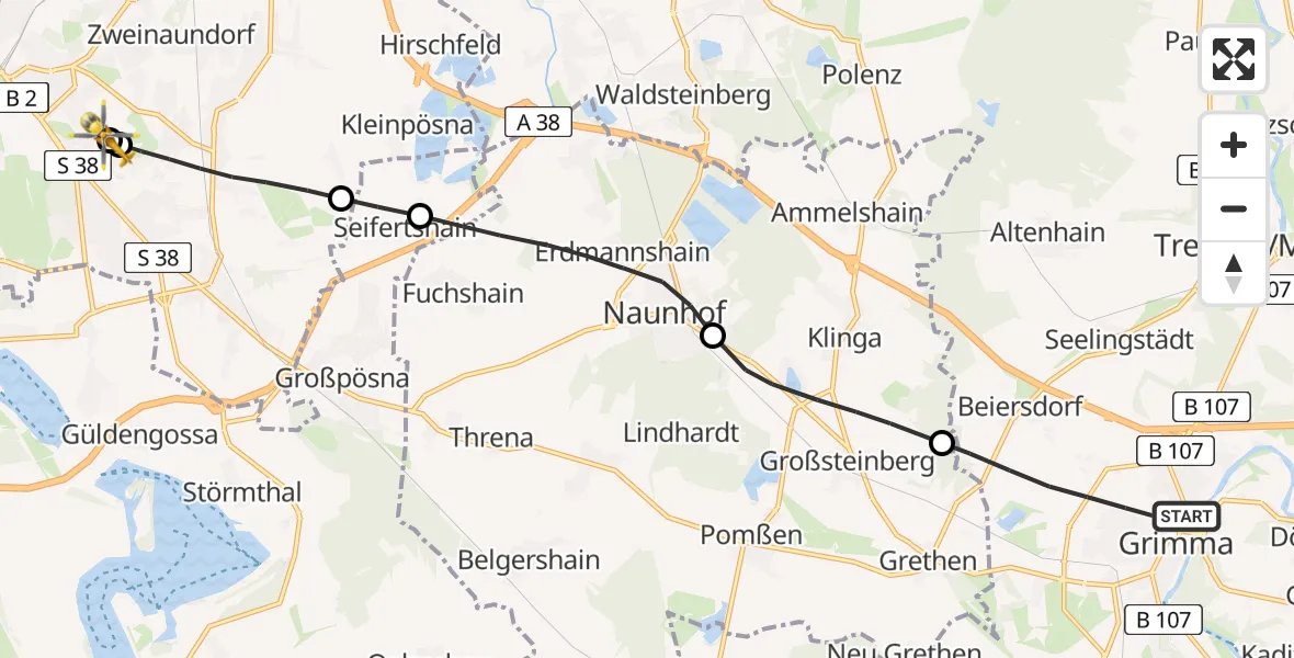 Routekaart van de vlucht: Rettungshubschrauber nach Leipzig Heart Center Rooftop Hubschrauberlandeplatz