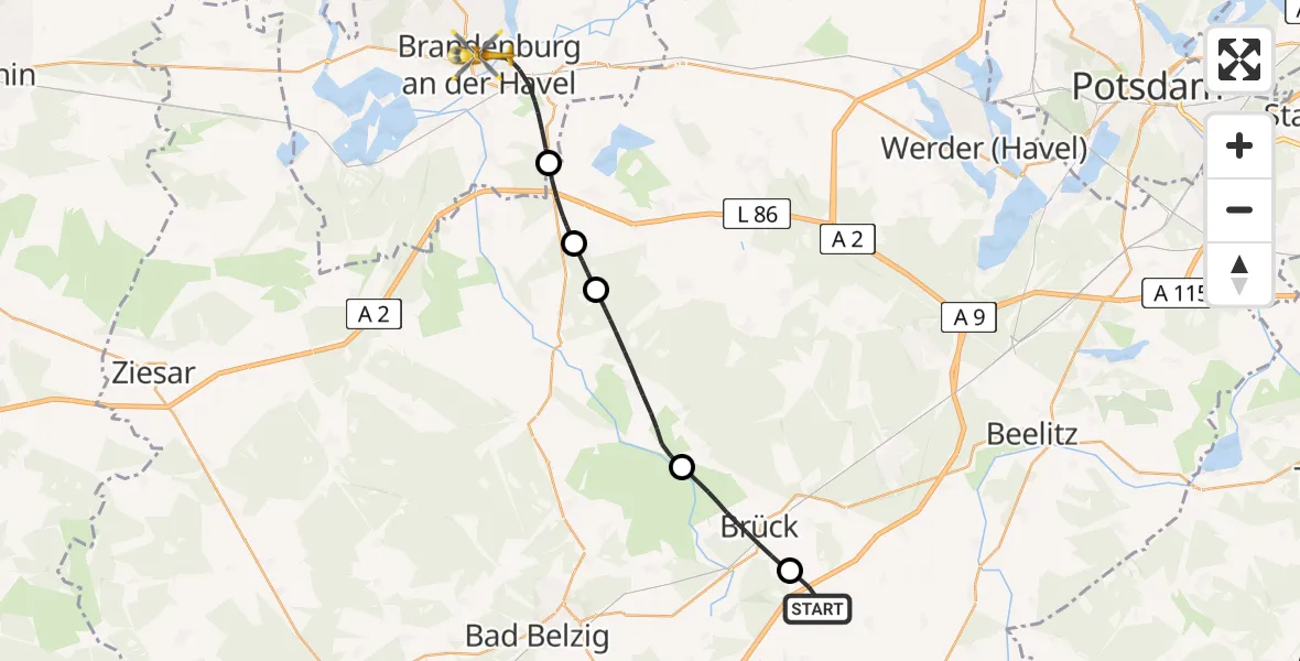 Routekaart van de vlucht: Rettungshubschrauber nach Brandenburg an der Havel, Triglafweg