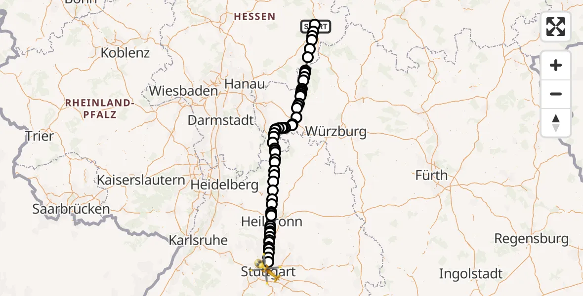 Routekaart van de vlucht: Rettungshubschrauber nach Stuttgart, Kriegsbergstraße