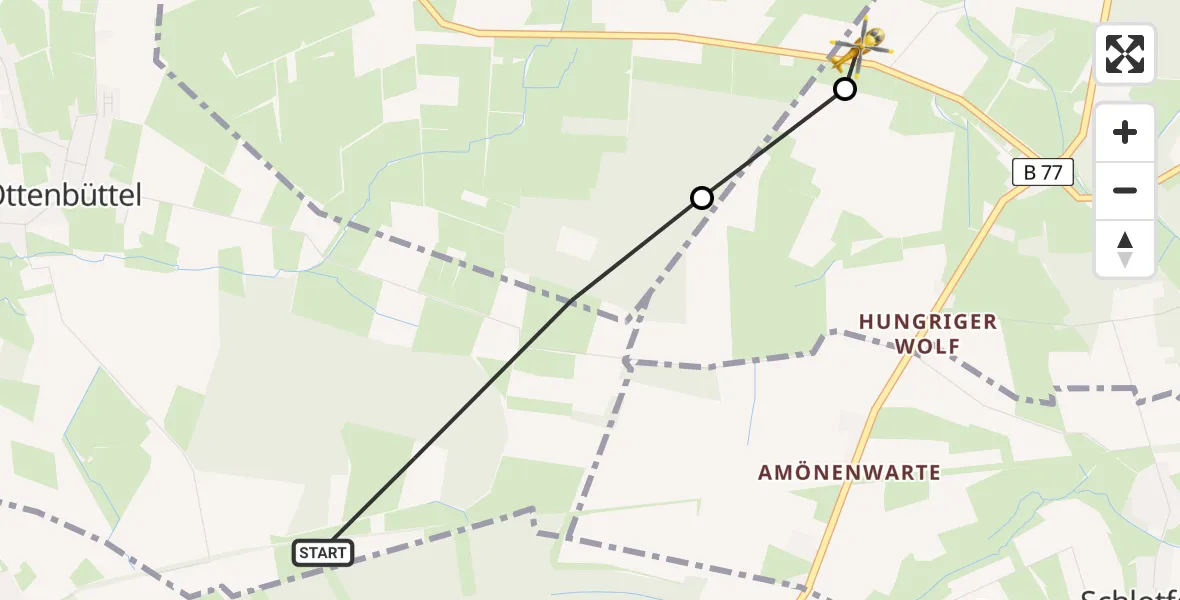 Flugroute Rettungshubschrauber Ottenbüttel - Hohenlockstedt, 30 März 2026, 08:35