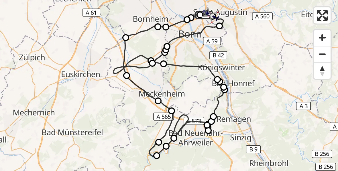 Flugroute Polizeihubschrauber Sankt Augustin - Bonn-Hangelar Flugplatz, 30 März 2026, 08:45