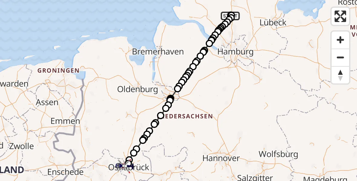Flugroute Polizeihubschrauber Bad Bramstedt Hubschrauberlandeplatz - Osnabrück, 30 März 2026, 08:50