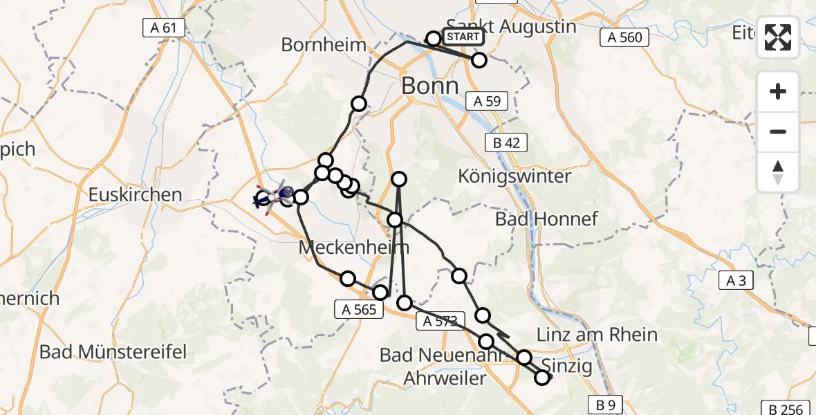 Routekaart van de vlucht: Polizeihubschrauber nach Swisttal, Heidgesweg
