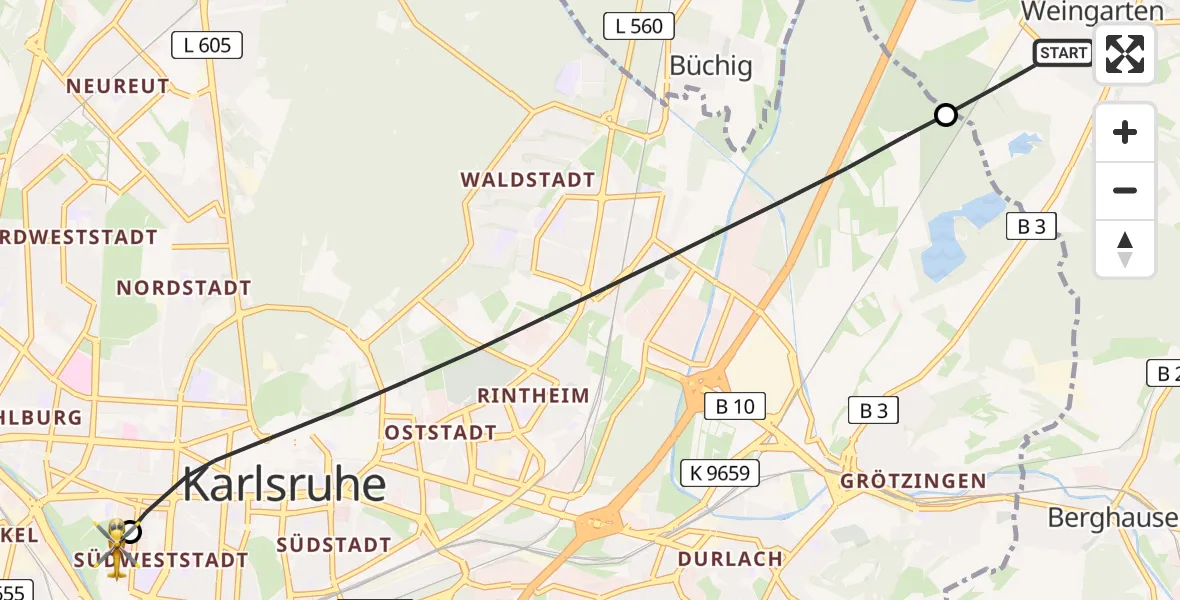 Routekaart van de vlucht: Rettungshubschrauber nach Sankt Vincentius Hospital