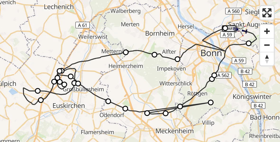 Flugroute Polizeihubschrauber Sankt Augustin - Bonn-Hangelar Flugplatz, 30 März 2026, 08:54