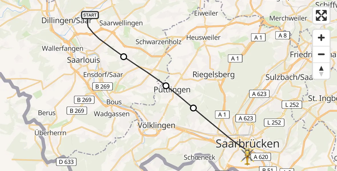 Routekaart van de vlucht: Rettungshubschrauber nach Saarbrücken, Winterberg