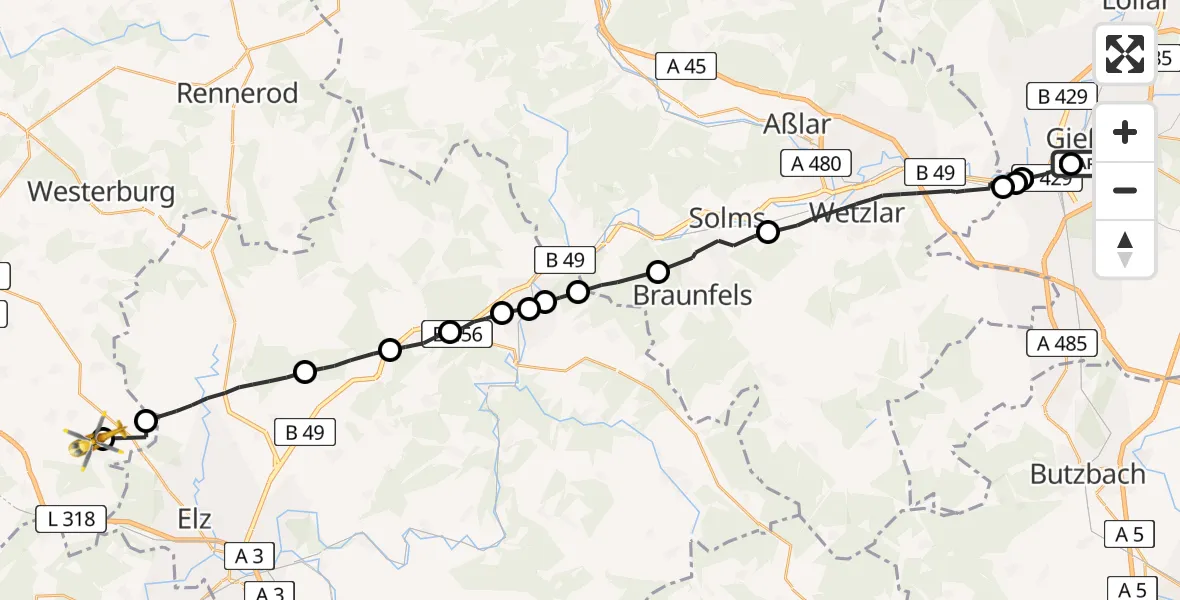 Routekaart van de vlucht: Ambulanzhubschrauber nach Obererbach