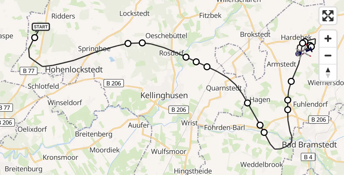 Flugroute Polizeihubschrauber Itzehoe Hungriger Wolf Flugplatz - Armstedt, 30 März 2026, 09:05