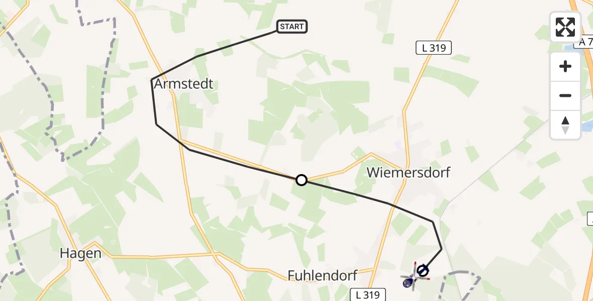 Routekaart van de vlucht: Polizeihubschrauber nach Bad Bramstedt Hubschrauberlandeplatz