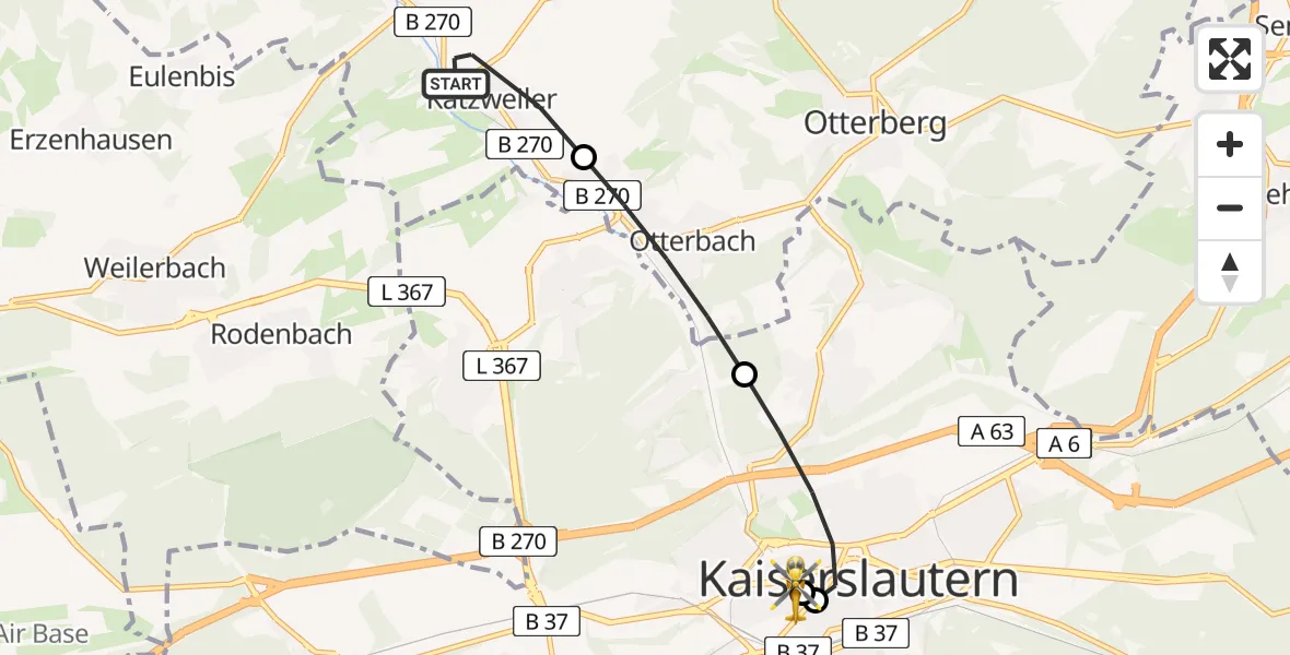 Routekaart van de vlucht: Rettungshubschrauber nach Westpfalz Hospital Kaiserslautern