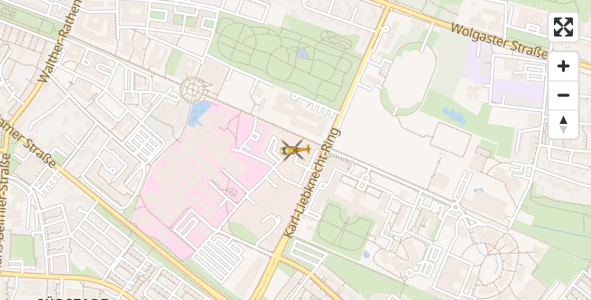 Flugroute Rettungshubschrauber Greifswald Hospital - Greifswald Hospital, 30 März 2026, 09:31