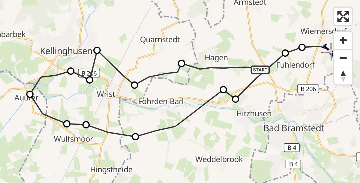 Routekaart van de vlucht: Polizeihubschrauber nach Wiemersdorf
