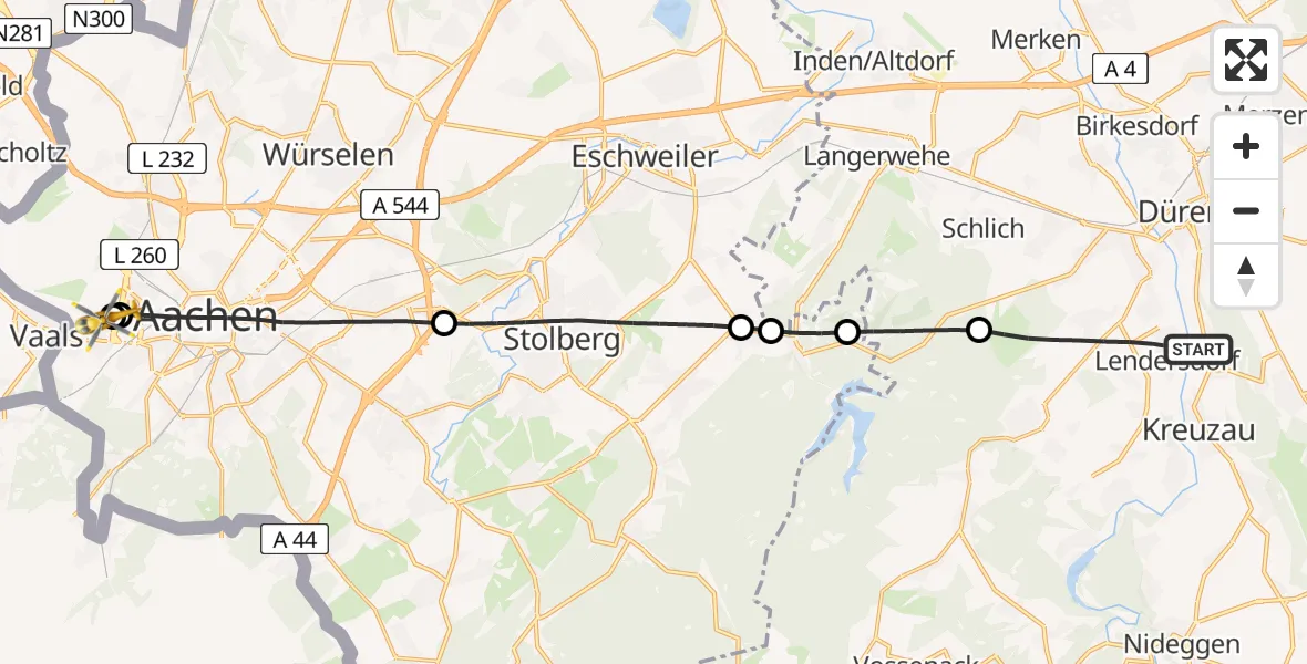 Routekaart van de vlucht: Rettungshubschrauber nach Aachen Hospital