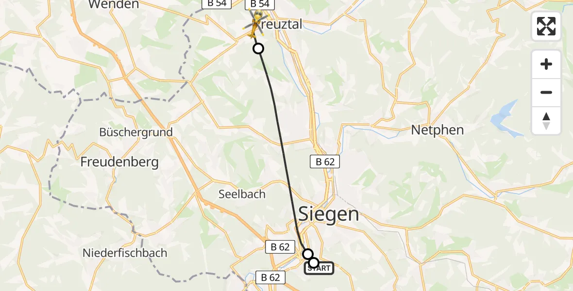 Routekaart van de vlucht: Rettungshubschrauber nach Kreuztal, Erzebachstraße