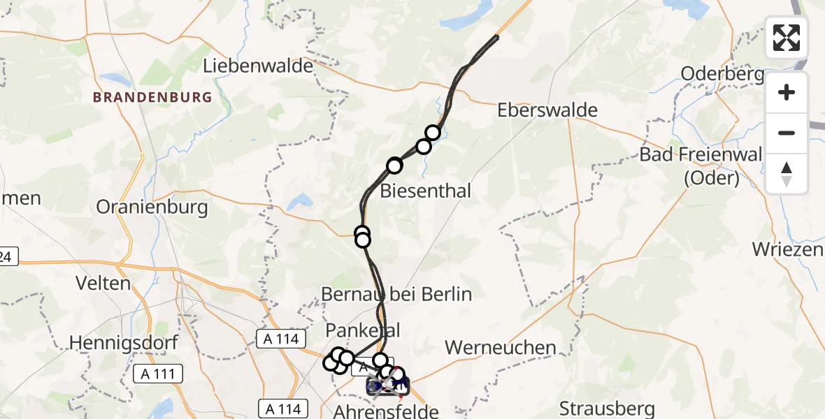 Flugroute Polizeihubschrauber Ahrensfelde Hubschrauberlandeplatz - Ahrensfelde Hubschrauberlandeplatz, 30 März 2026, 09:37