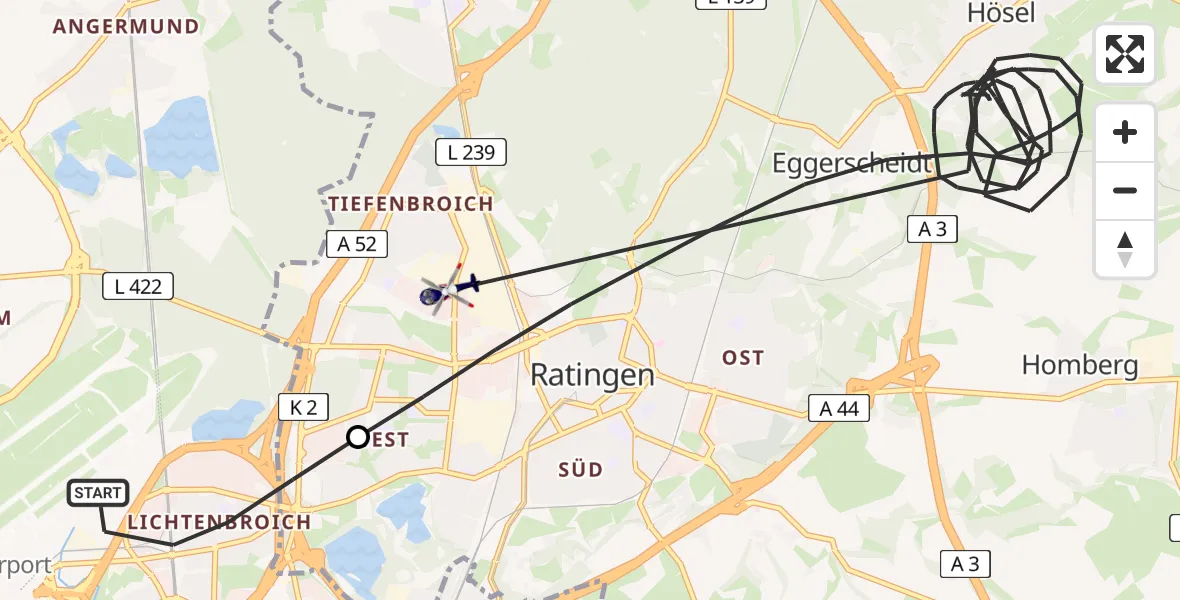 Routekaart van de vlucht: Polizeihubschrauber nach Ratingen, Christinenstraße