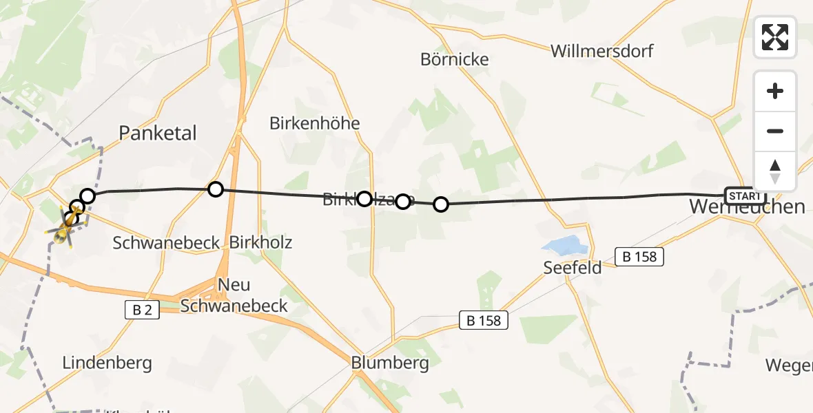 Routekaart van de vlucht: Rettungshubschrauber nach Helios Clinic Berlin-Buch