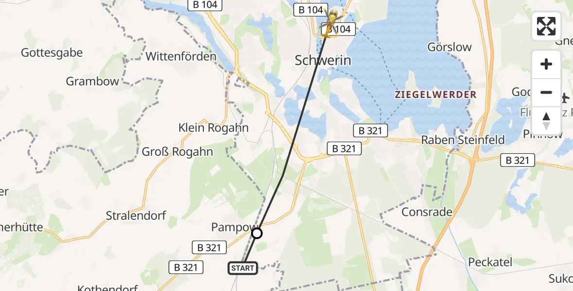 Routekaart van de vlucht: Rettungshubschrauber nach Schwerin, Hafenpromenade