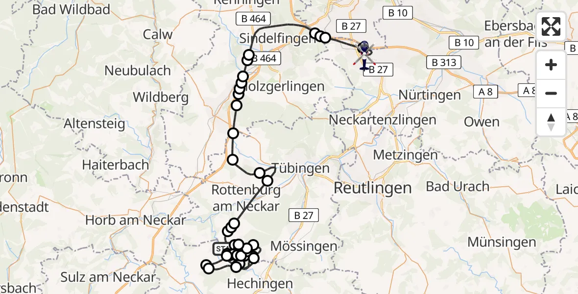 Routekaart van de vlucht: Polizeihubschrauber nach Flughafen Stuttgart