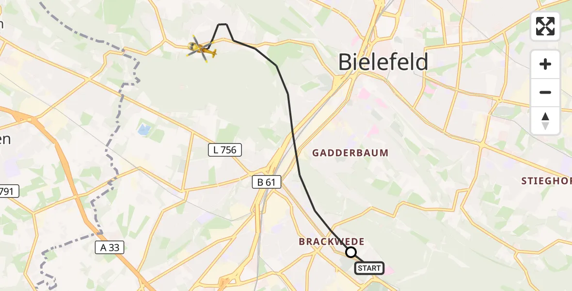 Flugroute Rettungshubschrauber Luftrettungszentrum Bielefeld - Bielefeld, 30 März 2026, 10:01
