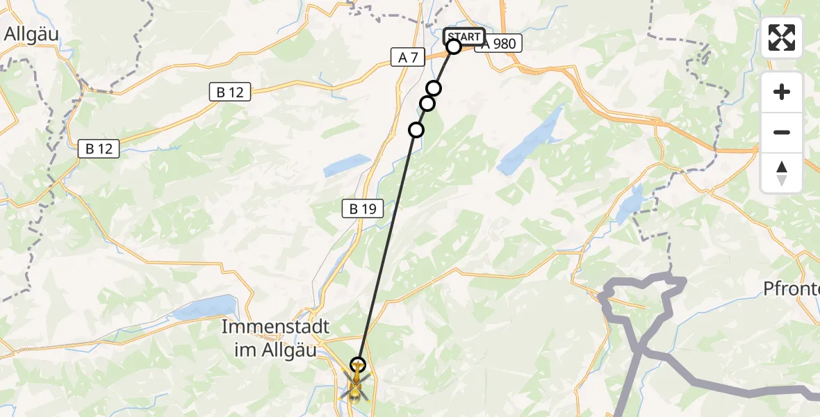 Flugroute Rettungshubschrauber Kempten-Durach Flugplatz - Burgberg i.Allgäu, 30 März 2026, 10:01